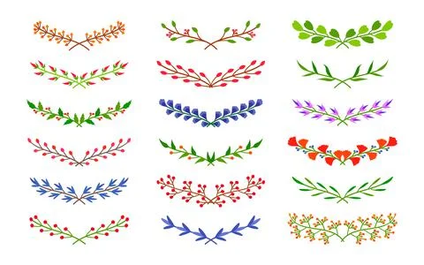 Colored semicircular tree branch border set vector Stock Illustration