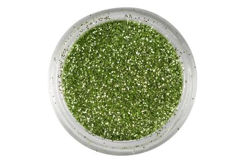 Colored sequins in a plastic jar isolated on a white Stock Photos