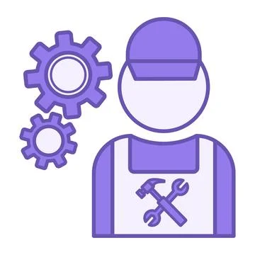 Colored Service Icon. Vector Icon. Mechanic in Uniform and Gear. Technical .. Stock Illustration