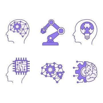Colored Set of Artificial Intelligence Icons. Vector Icons Artificial Intel.. 库存插图