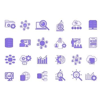 Colored Set of Data Analytics Icons. Vector Icons of Monitoring, Network, S.. イラスト素材