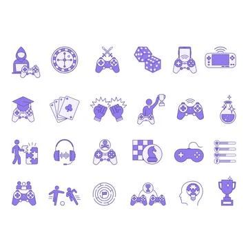 Colored Set of Games Icons. Vector Icons of Arcade Game, Mobile Game, Card .. Stock Illustration