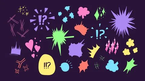 Colored set of hand drawn elements for expressing emotions in doodle style Illustrazione stock