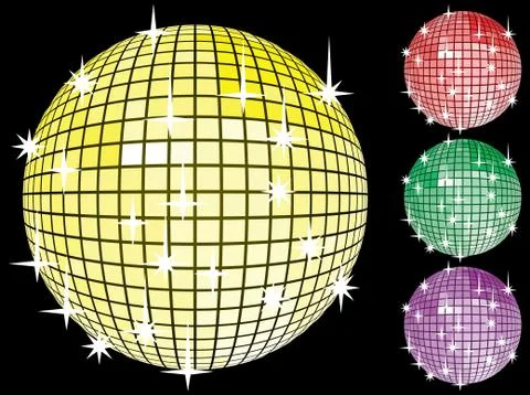Colored set of mirror disco-balls. Stock Illustration