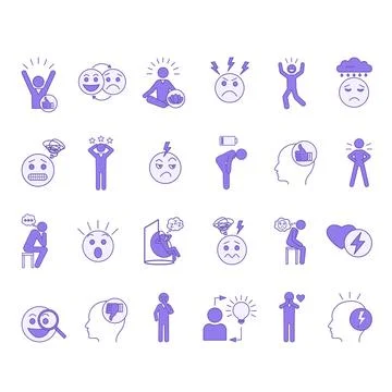 Colored Set of Mood Icons. Vector Icons of Sad, Excited, Joyful, Angry Anxi.. Stock Illustration