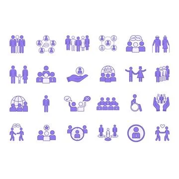 Colored Set of People Icons. Vector Icons of Population, Teams, Family, Chi.. Stock Illustration