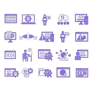 Colored Set of Programming and Coding Icons. Vector Icons of Testing, Progr.. Stock-Illustration