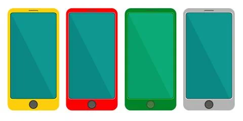Colored set smart phone. Yellow, Red, Green, Gray color on the white background Stockillustratie