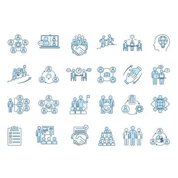 Colored Set of Teamwork Icons. Vector Icons Collaboration, Webinar, Colleag.. Stock Illustration