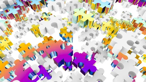 Colored shiny puzzles mixed with white move fast. Seamless loop. Stock Footage 125895946