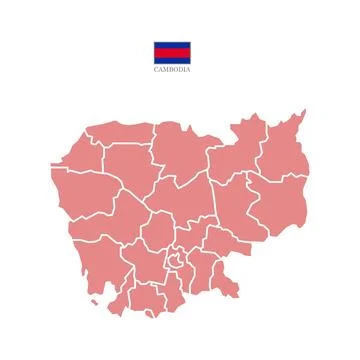 Colored silhouette red Cambodia map with division to region Stock Illustration