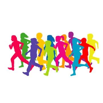 Colored silhouettes of running children Stock Illustration