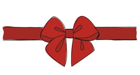 Colored single line drawing of red ribbon and bow イラスト素材