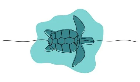 Colored single line drawing of turtle in water Stock-Illustration
