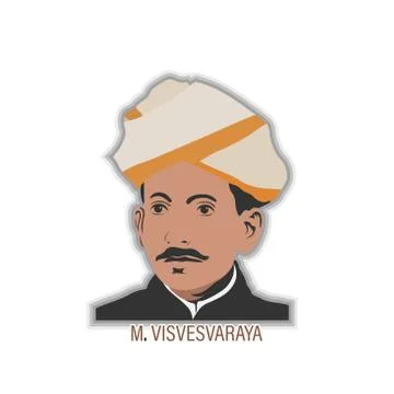 Colored sketch poly art of M. Visvesvaraya. Birth anniversary on 16th Septemb Illustrazione stock