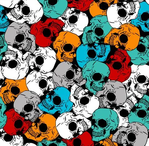 Colored Skull pattern seamless. Hand drawing Multicolored Skeleton head backg Stock Illustration
