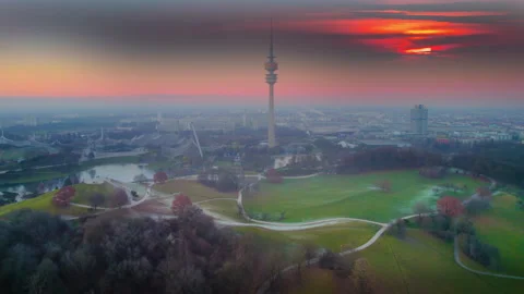 Colored sky aerial view Munich aerial Видео 167309928
