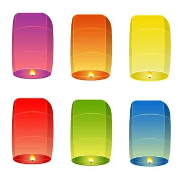 Colored sky lanterns on white background Stock Illustration