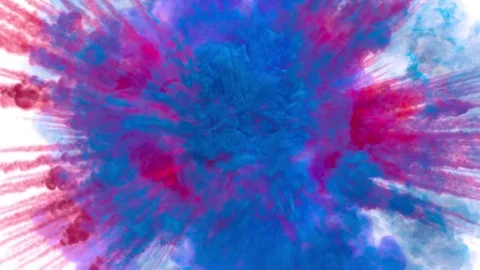 Colored smoke explosion with puff towards the camera, smoke hits camera's lense. Stock Footage 83392836