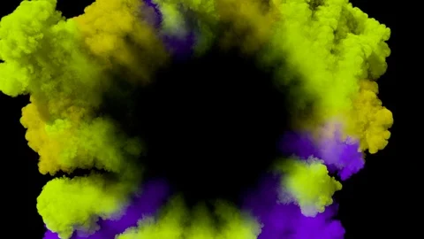 Colored smoke puff spreading concentrically outwards / Gunshot smoke / Shockwave Stock Footage 93049384