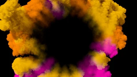 Colored smoke puff spreading concentrically outwards / Gunshot smoke / Shockwave Video stock 93049548
