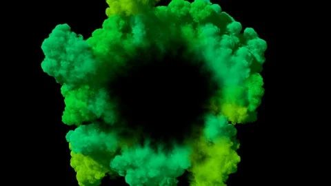 Colored smoke puff spreading concentrically outwards / Gunshot smoke / Shockwave Stock Footage 93870299