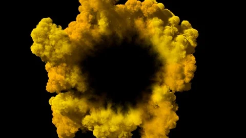 Colored smoke puff spreading concentrically outwards / Gunshot smoke / Shockwave Stock Footage 93888928