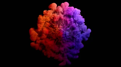 Colored smoke radial explosion on black Stock Footage 64393880