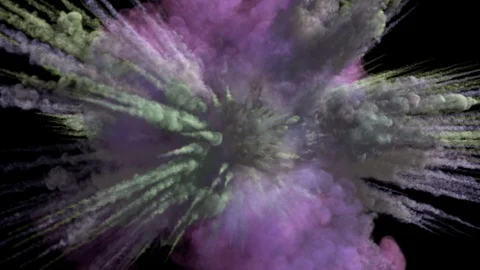 Colored smoky explosion, with trails, explodes towards the camera. Stock Footage 107555186