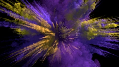 Colored smoky explosion, with trails, explodes towards the camera. Stock Footage 108327700