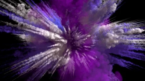 Colored smoky explosion, with trails, explodes towards the camera. Stock Footage 108483496