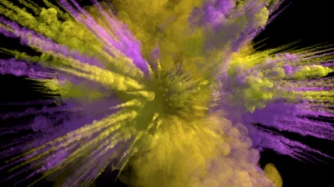 Colored smoky explosion, with trails, explodes towards the camera. Stock Footage 108676083