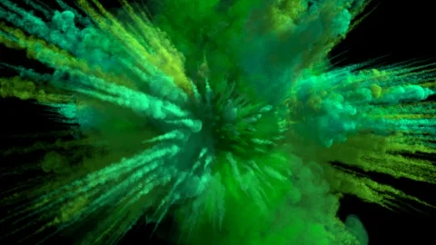 Colored smoky explosion, with trails, explodes towards the camera. Stock Footage 109084805