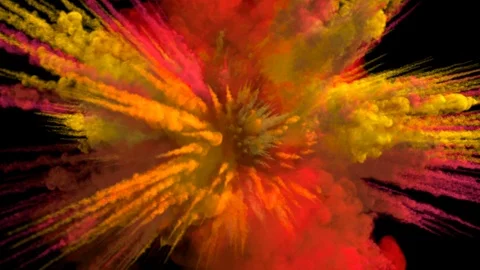 Colored smoky explosion, with trails, explodes towards the camera. Stock Footage 109607952
