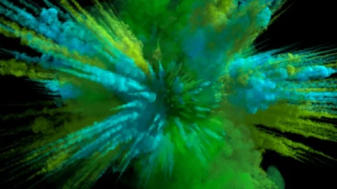 Colored smoky explosion, with trails, explodes towards the camera. Stock Footage 109791216