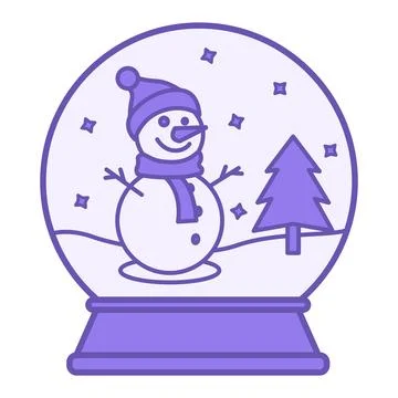 Colored Snow Globe Icon. Vector Icon. Happy Snowman in Hat and Scarf, Chris.. 库存插图