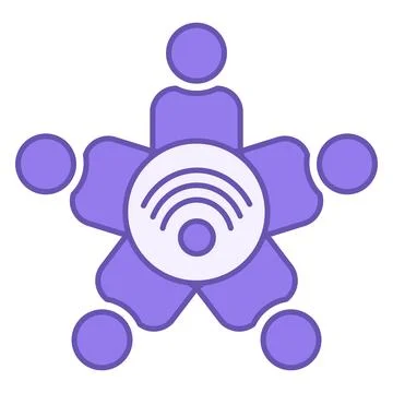 Colored Social Icon. Vector Icon of People Sitting Around Wi-Fi Internet. S.. Stock Illustration