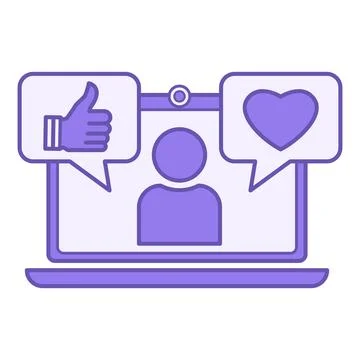 Colored Social Media Icon. Vector Icon. Laptop, Video Blogger, and Like Ico.. Stock Illustration
