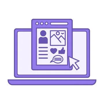 Colored Social Media Icon. Vector Illustration. Laptop, Social Media User P.. Stock Illustration