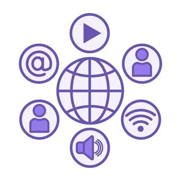 Colored Social Network Icon. Vector Illustration. Earth, User, Wi-Fi, Audio.. Stock Illustration