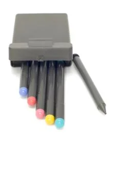 Colored soft-tip pen in box Stock Photos