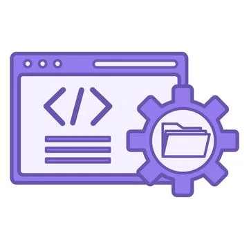 Colored Software Icon. Vector Icon of Computer Folder with Files, Gear, and.. イラスト素材
