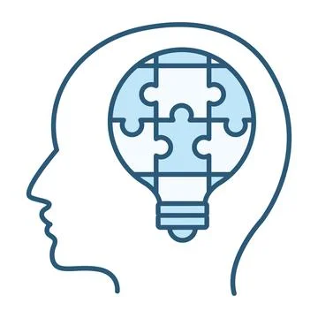 Colored Solution Icon. Vector Icon of a Light Bulb in the Form of a Puzzle .. Stock Illustration
