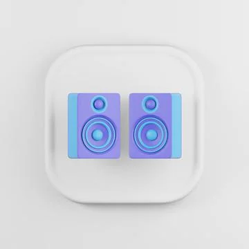 Colored speakers icon. 3d rendering white square button key, interface ui ux  Stock Illustration
