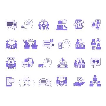 Colored Speaking Icon Set. Vector Illustrations Communication, Comments, Co.. Stock Illustration