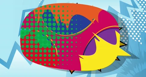 Colored Speech Bubble on Blue Comic Book Background Stock Footage 168850743