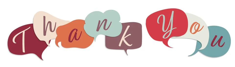 Colored speech bubble with inside letters forming the text -Thank You- Stock Illustration