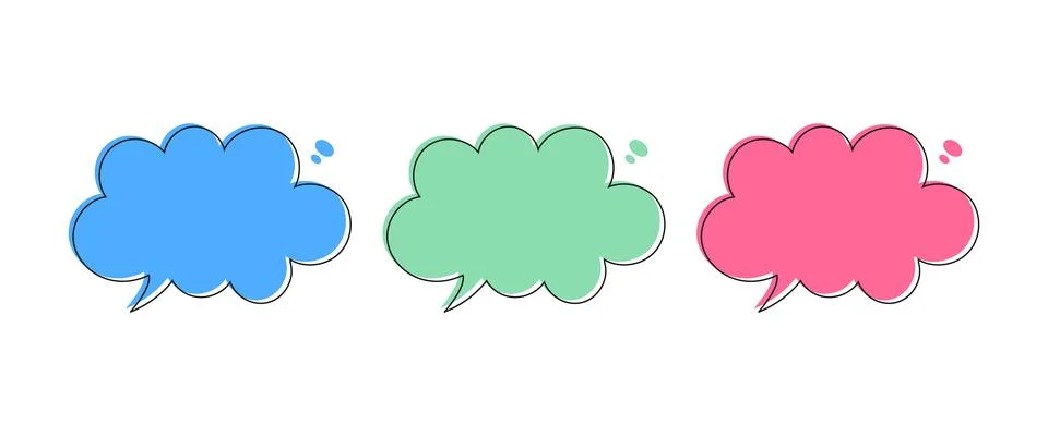 Colored speech bubbles in a cloud shape on transparent background. Vector Stock Illustration