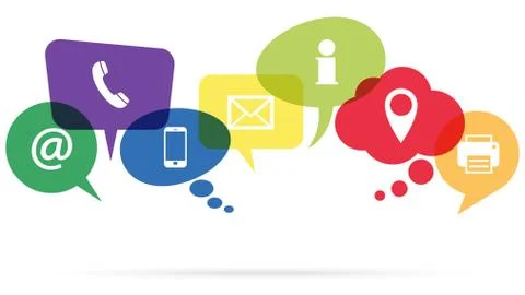 Colored speech bubbles with communication icons Stock Illustration