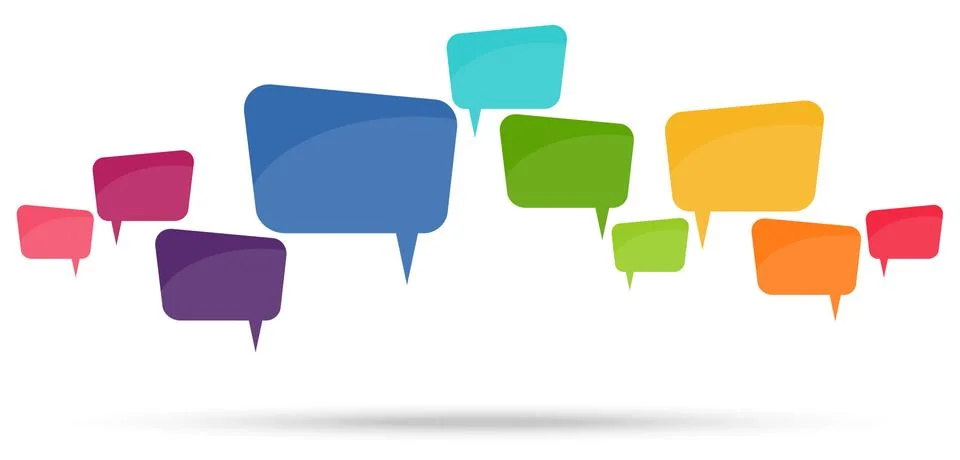 Colored speech bubbles in a row Illustrazione stock